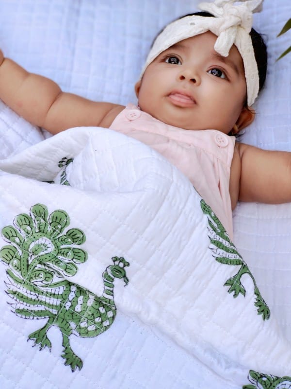 Mystic Peacock – Hand Block Printed Muslin Blanket