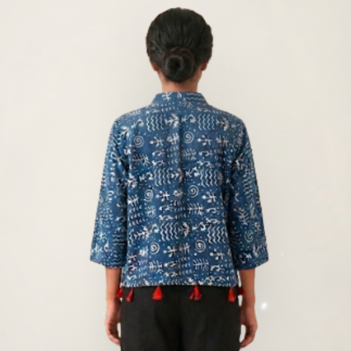 Blue Collar Cotton Shirt With Tassels