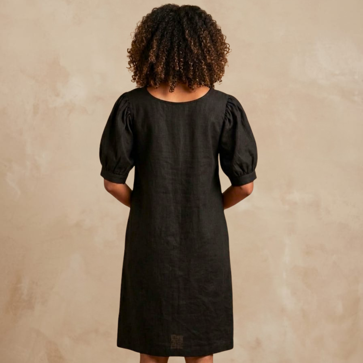 Hand Embroidered Black Linen Midi Dress | Women’s Sustainable Wear