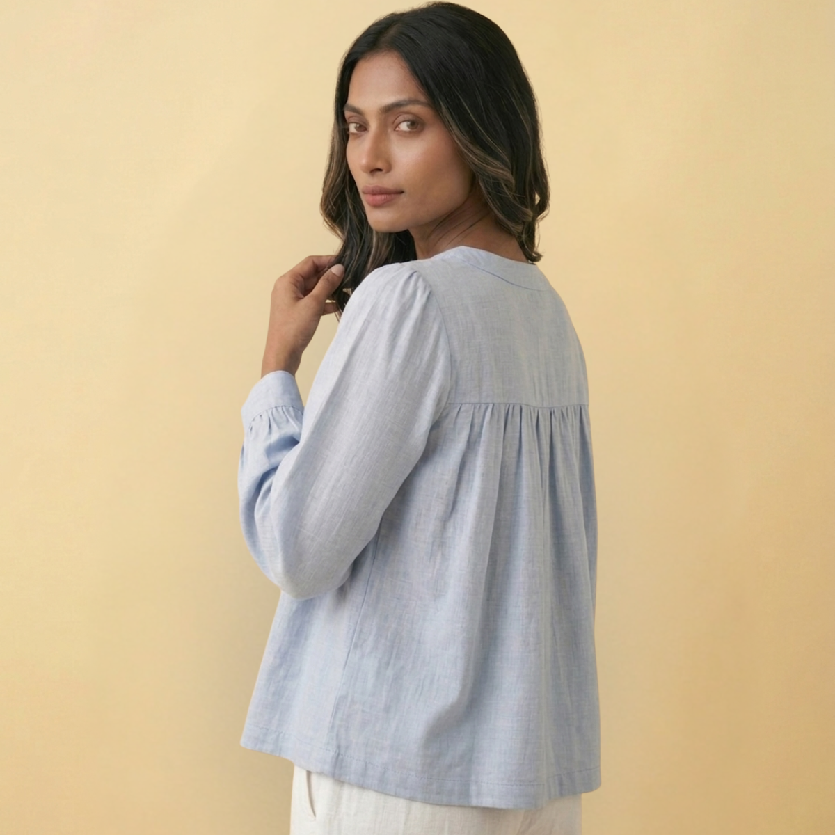 Linen Fish Hand Embroidered Top