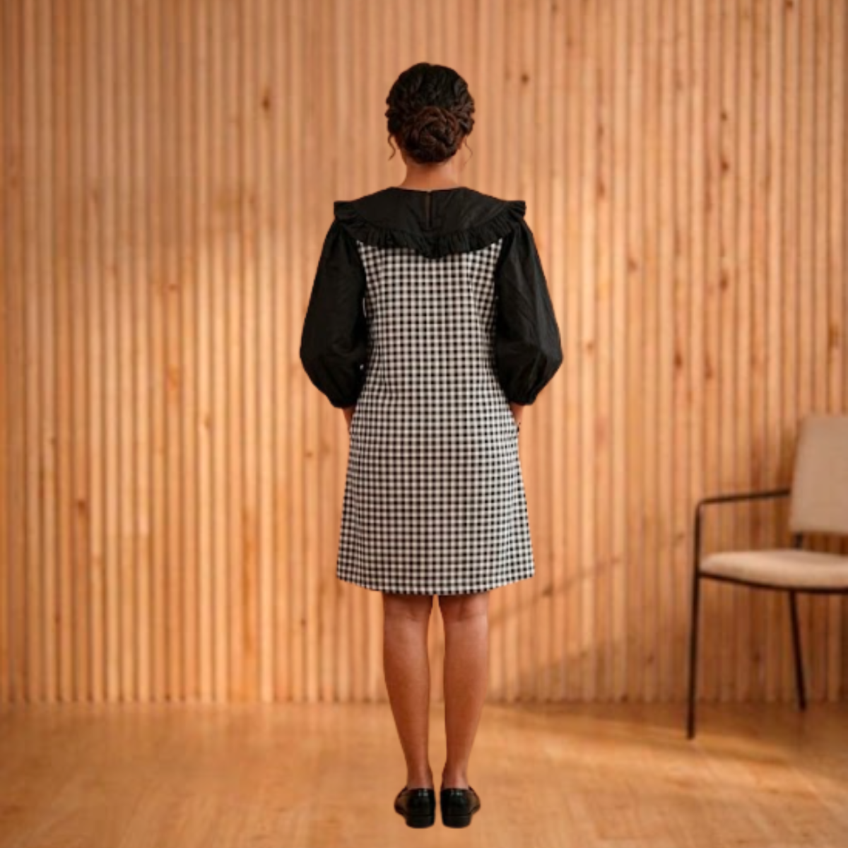 Linen and Gamcha Black Check Dress