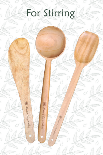 Smooth neem wood ladle designed for stirring, made from sustainable materials and gentle on cookware.