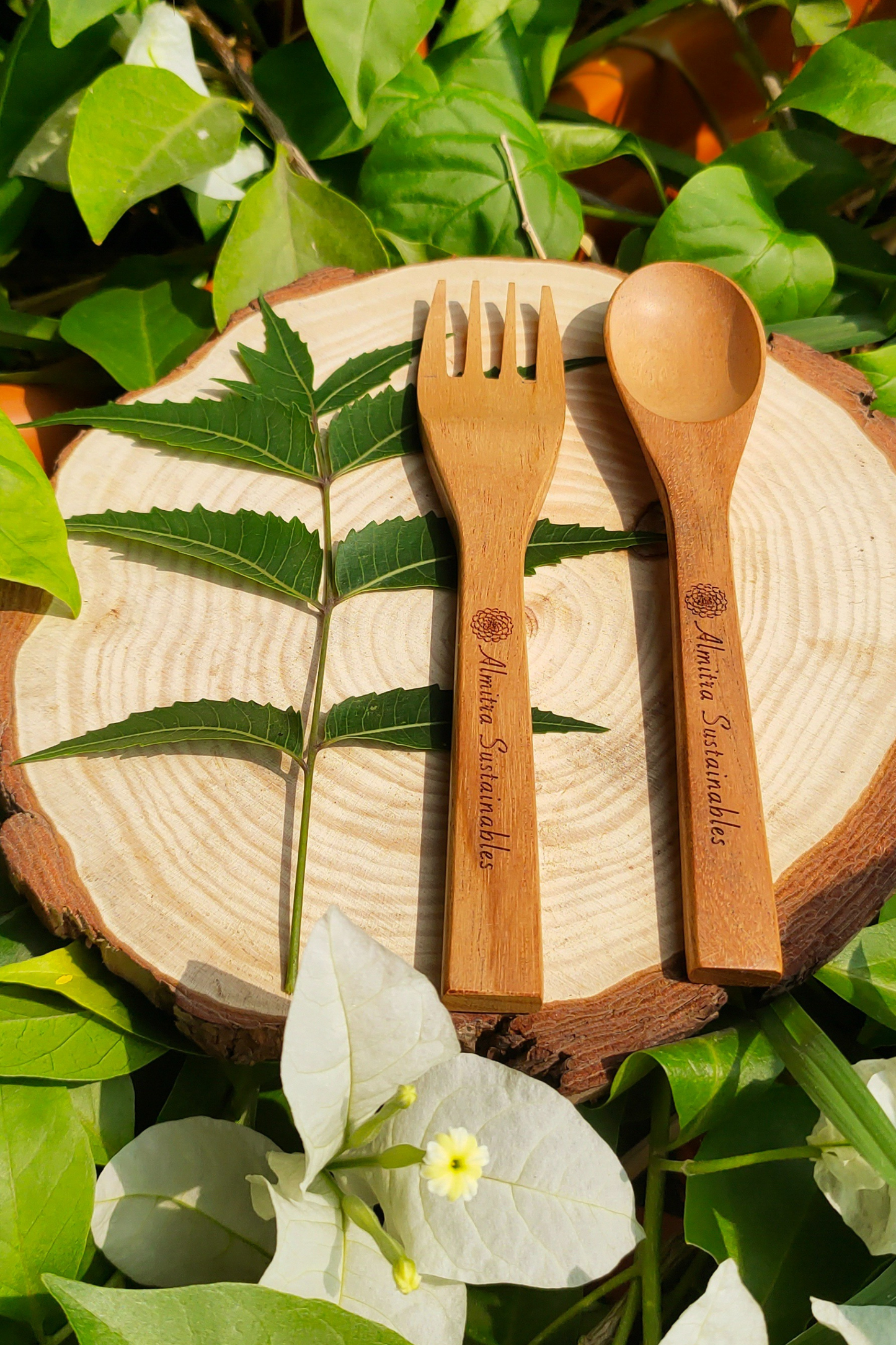 .Reusable Neem Wood Cutlery