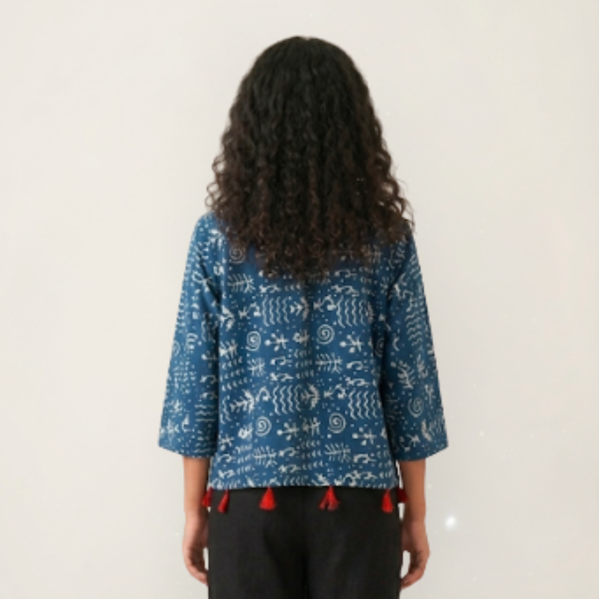 Blue Collar Cotton Shirt With Tassels