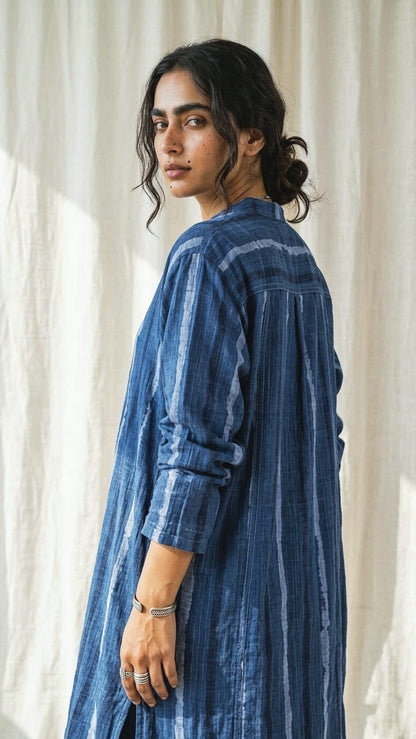 Deep Indigo Dye Kurti With Wooden Buttons