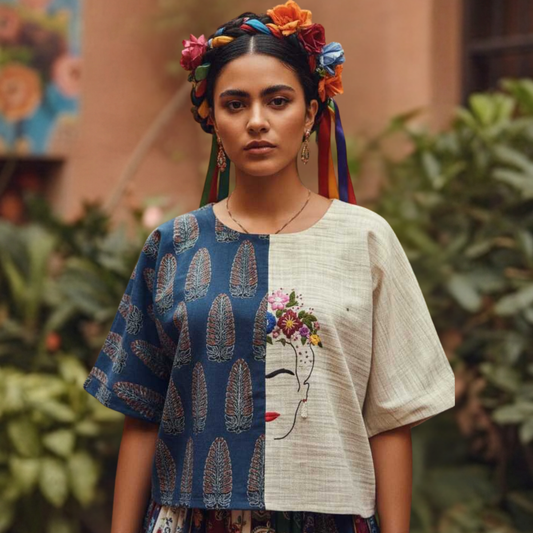 Frida Handwoven Khadi & Ajrakh Anti-Fit Top | Slow Fashion