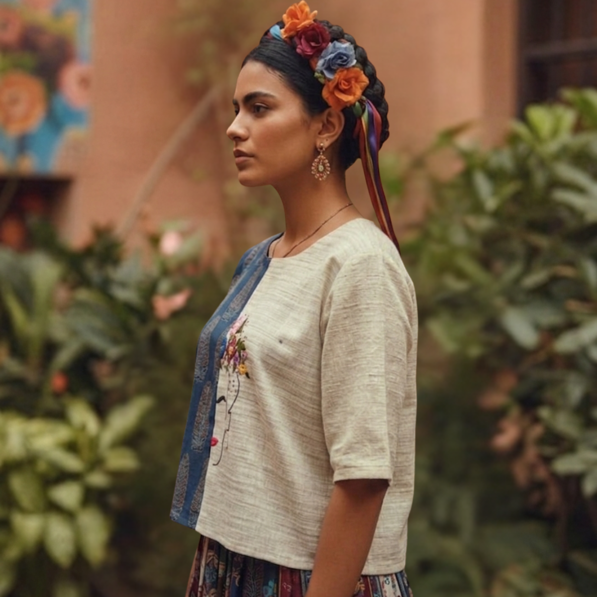 Frida Handwoven Khadi & Ajrakh Anti-Fit Top | Slow Fashion