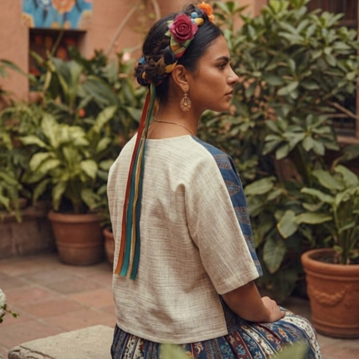 Frida Handwoven Khadi & Ajrakh Anti-Fit Top | Slow Fashion