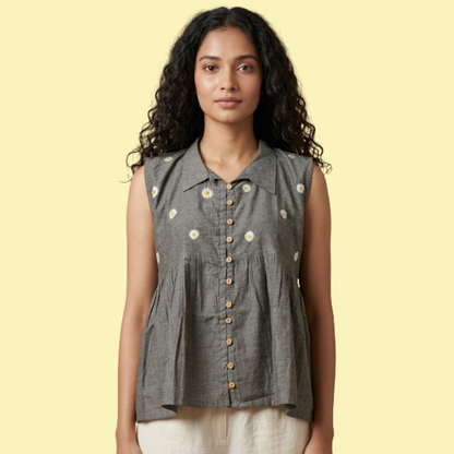 Hand Embroidered Daisy Mangalagiri Top