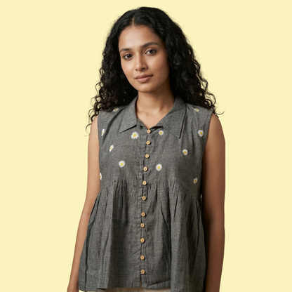 Hand Embroidered Daisy Mangalagiri Top
