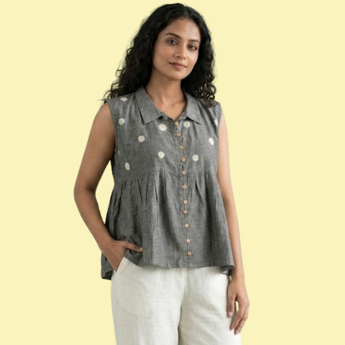 Hand Embroidered Daisy Mangalagiri Top