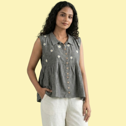 Hand Embroidered Daisy Mangalagiri Top