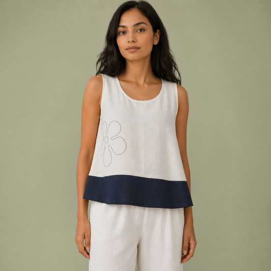 Hand Embroidered Flower Cotton Top