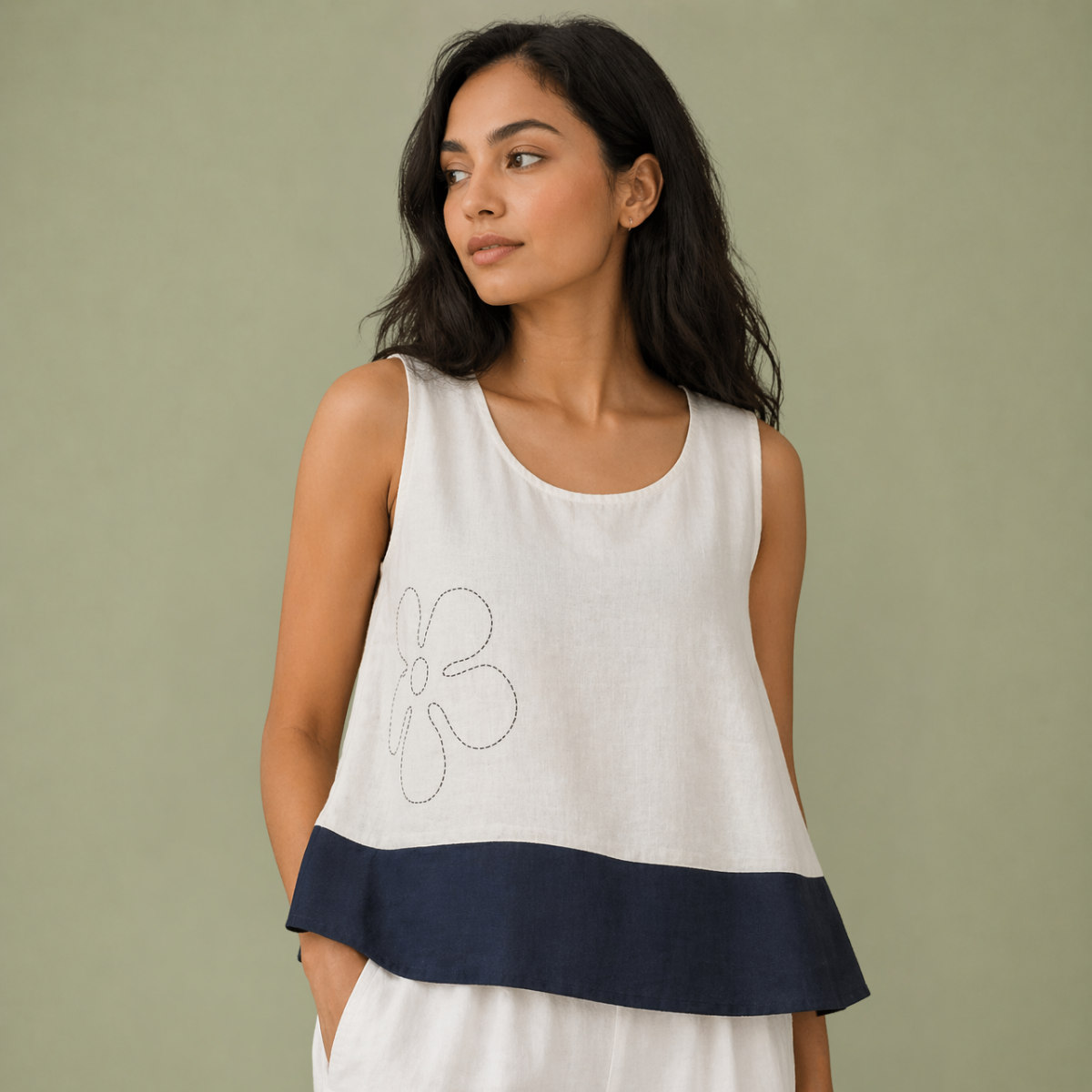 Hand Embroidered Flower Cotton Top