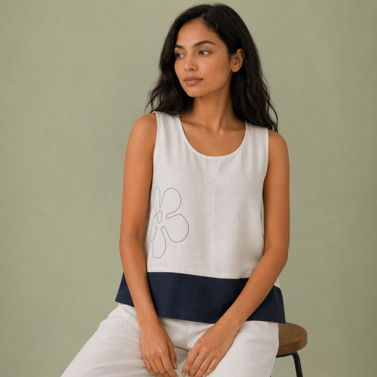 Hand Embroidered Flower Cotton Top