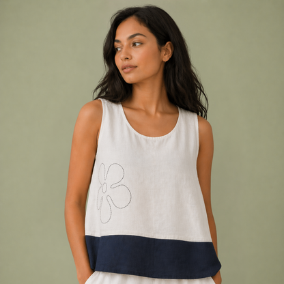 Hand Embroidered Flower Cotton Top