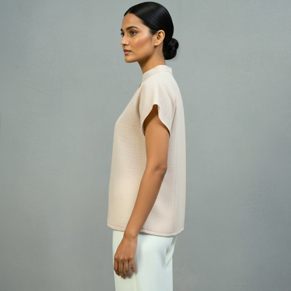 Handwoven Cotton Ikat Color Block Top Mandarin Collar Sustainable Wear