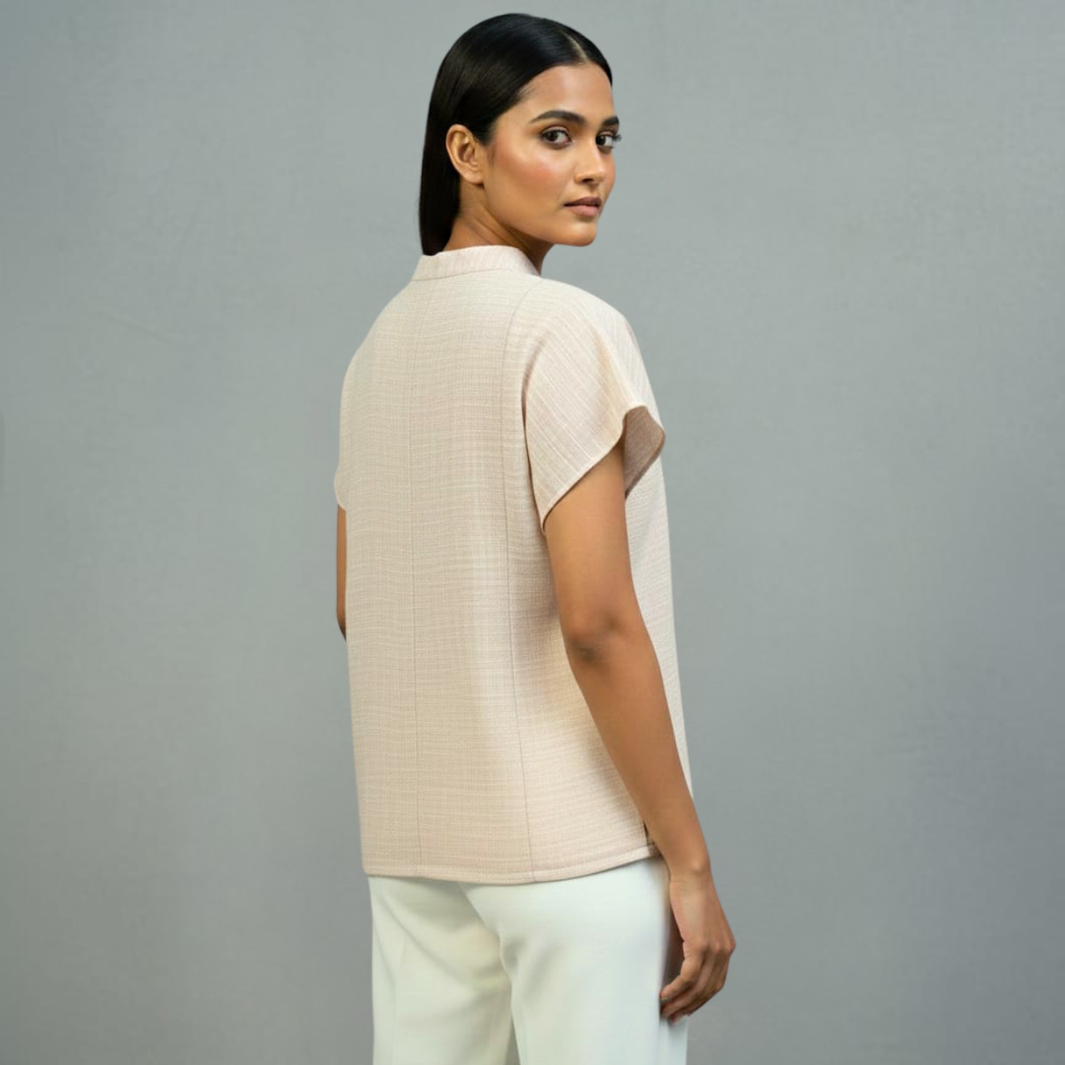 Handwoven Cotton Ikat Color Block Top Mandarin Collar Sustainable Wear