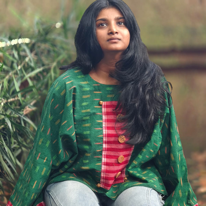 Hand woven cotton ikkat with Gamcha yoke and wooden buttons