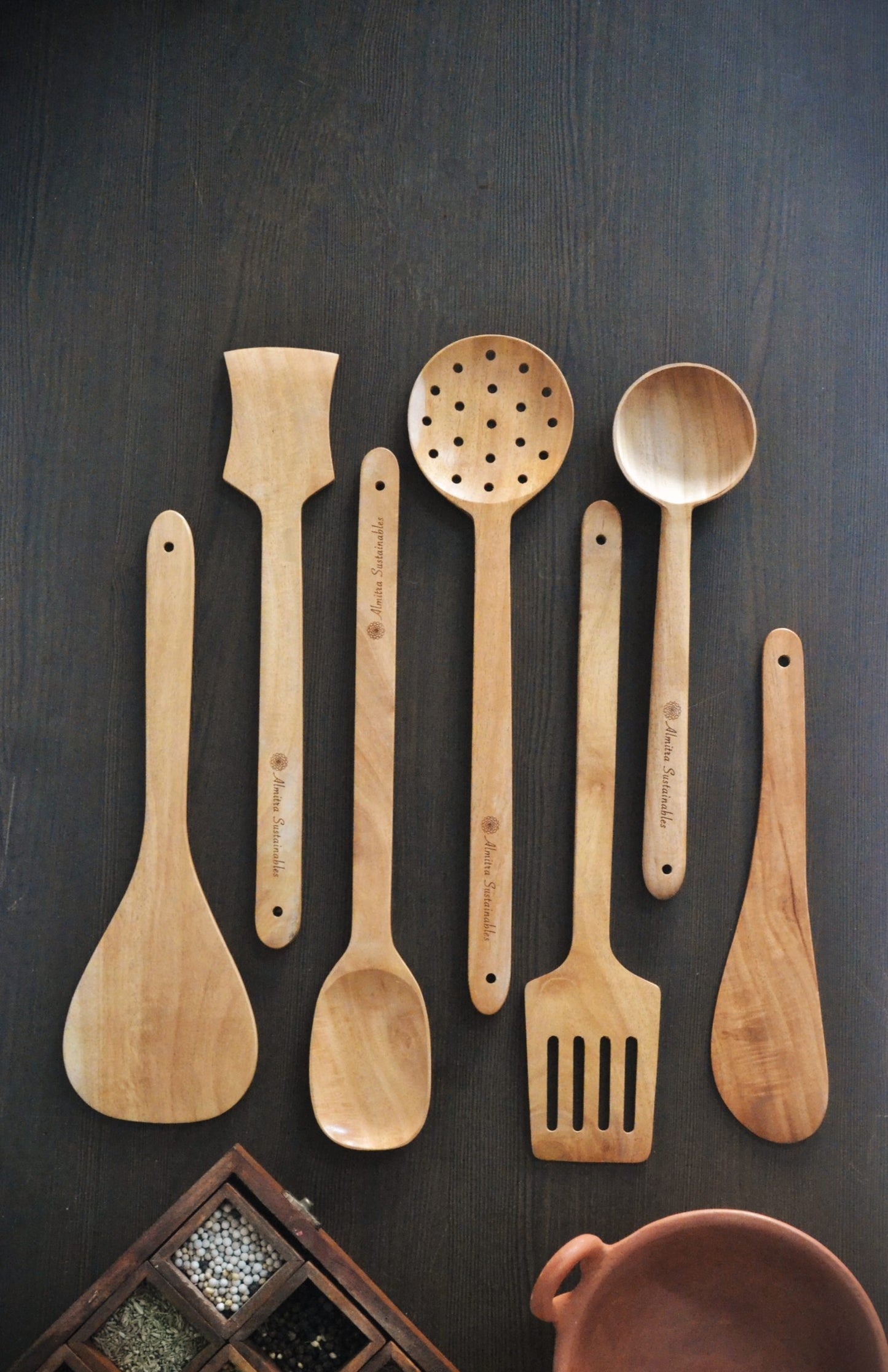 .Neem Wood Kitchen Ladle Set ( Set of 7 )