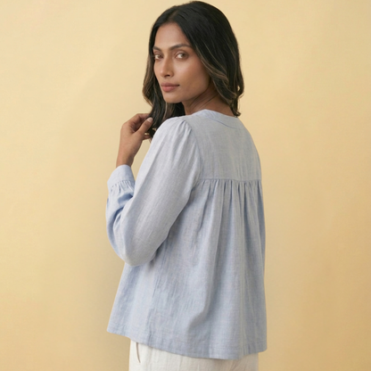 Linen  Fish Hand Embroidered Top