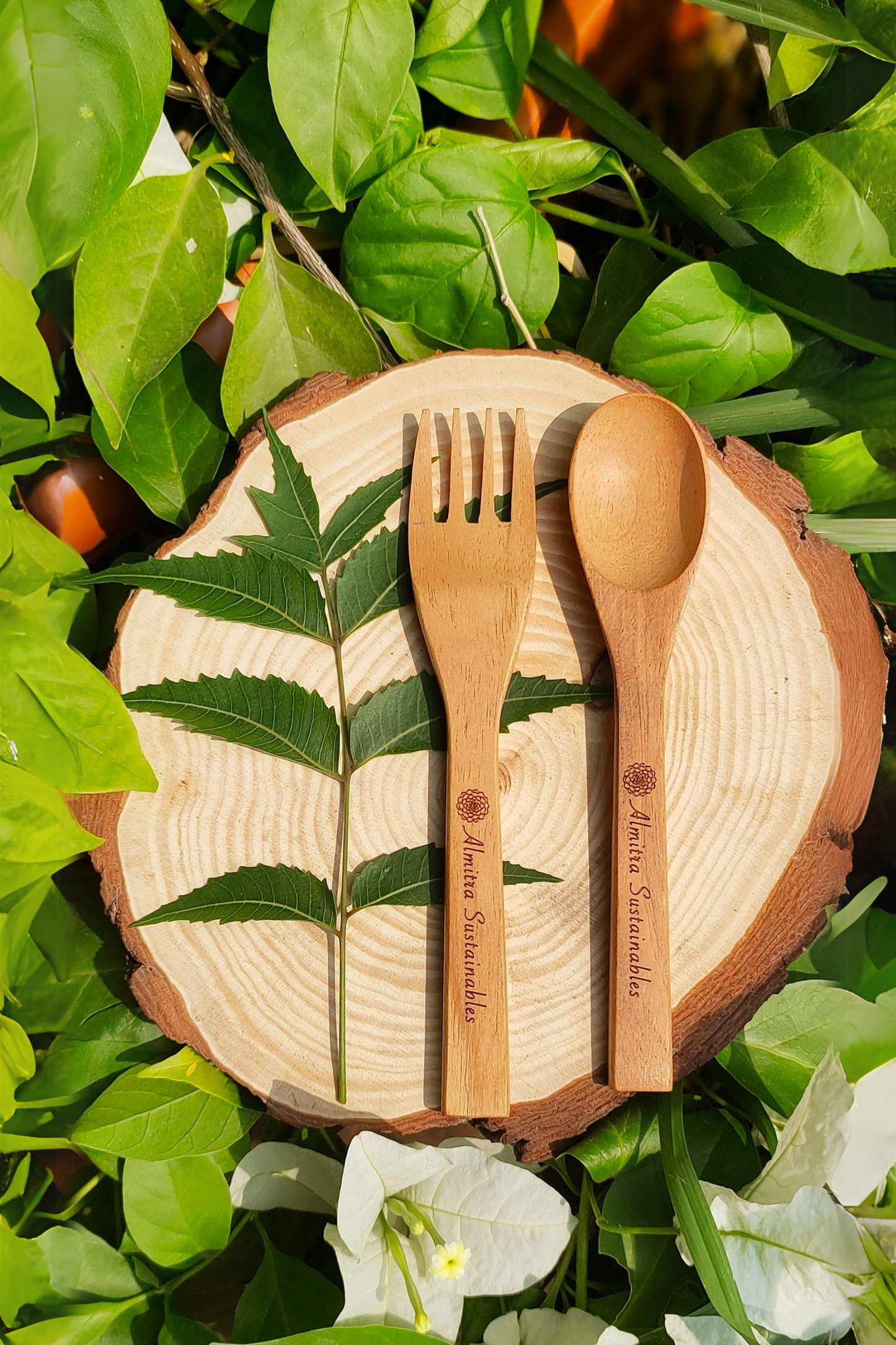 .Reusable Neem Wood Cutlery