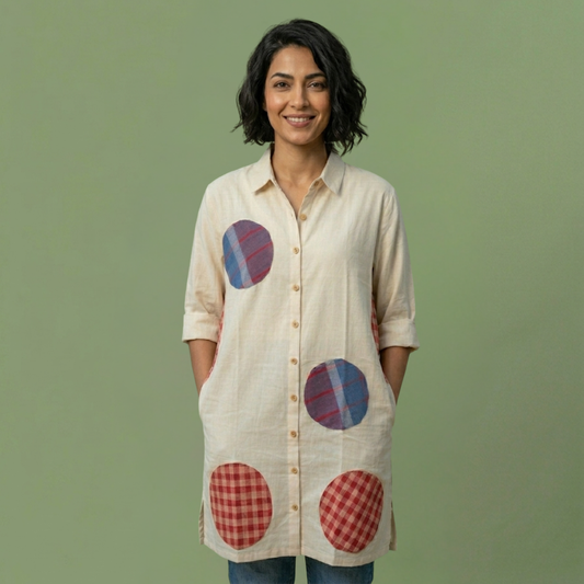 Manjarpat With Gamcha Patch Shirt Dress