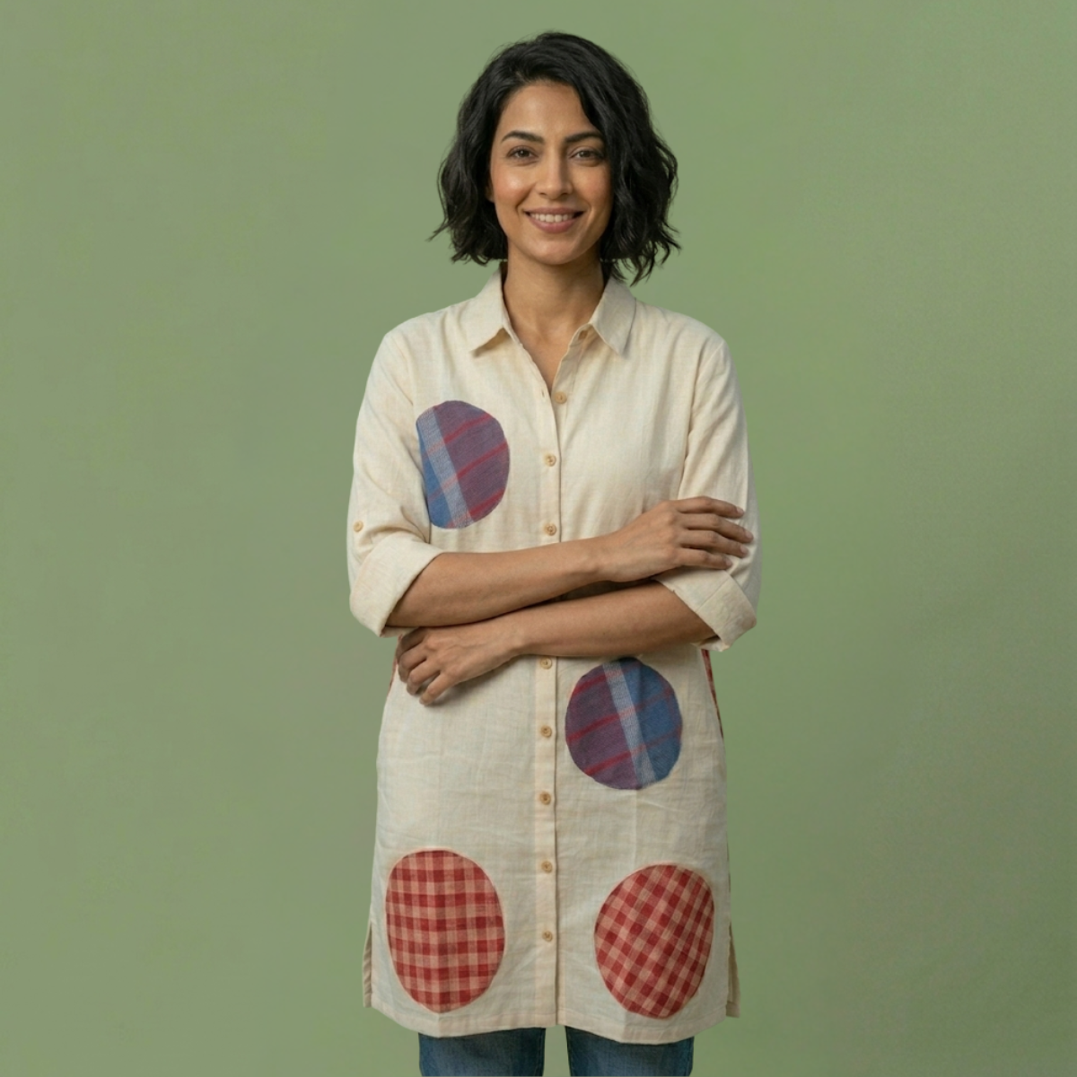 Manjarpat With Gamcha Patch Shirt Dress