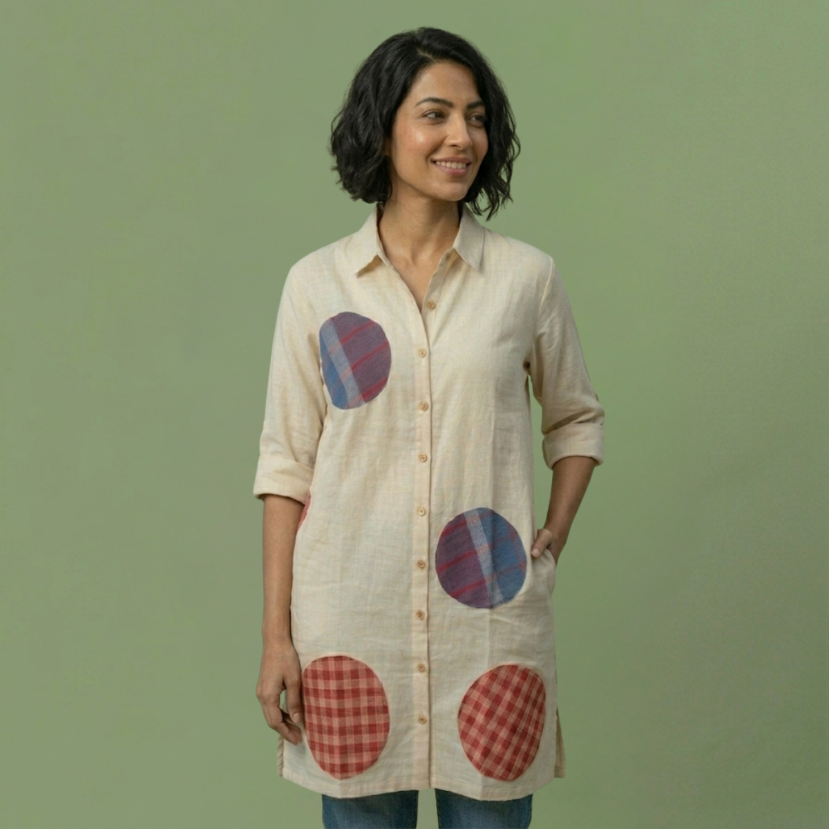 Manjarpat With Gamcha Patch Shirt Dress