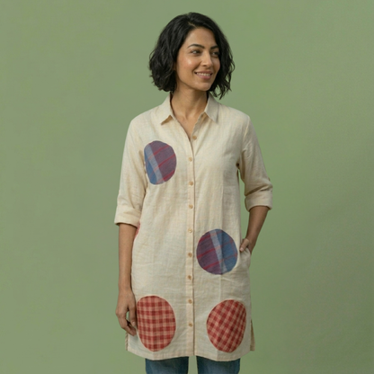 Manjarpat With Gamcha Patch Shirt Dress