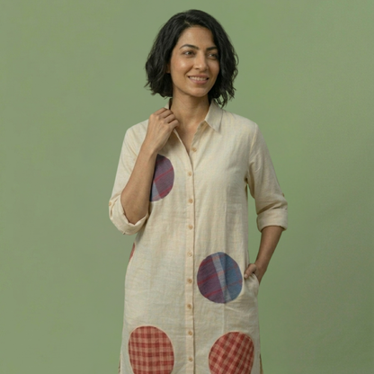Manjarpat With Gamcha Patch Shirt Dress