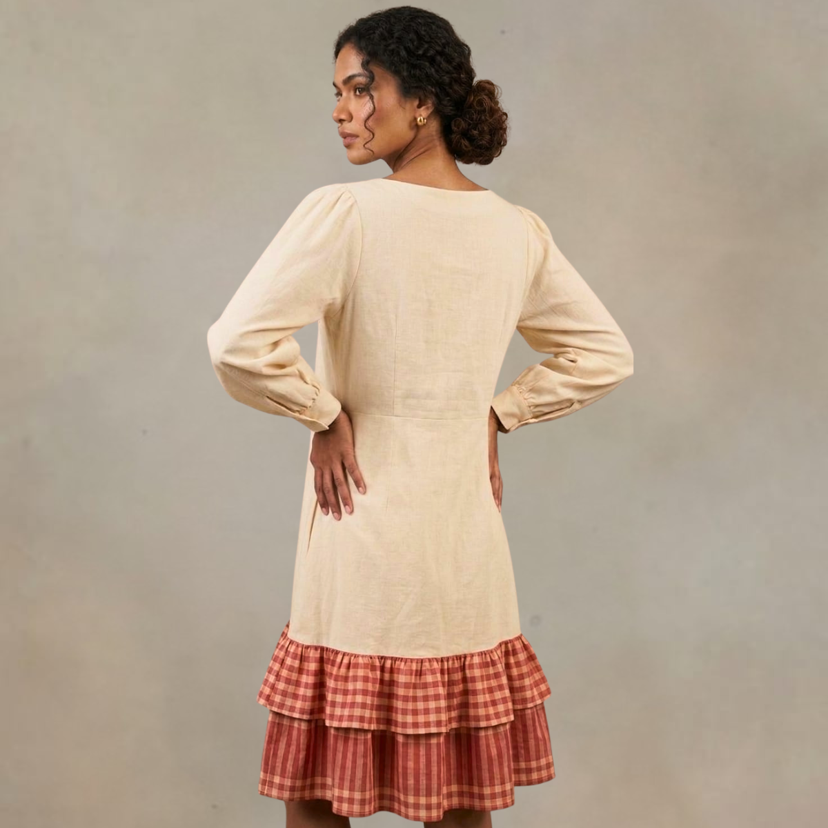 Off White Hand Embroidered Frida Dress Cotton and Gamcha | Sustainable Women’s Wear