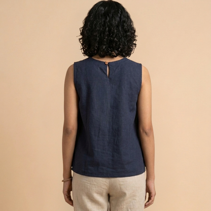 The Hand Embroidered Linen Top With Side Wooden Buttons