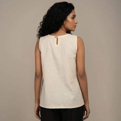 Unbleached Cotton & Gamcha Top - Hand Painted Devi