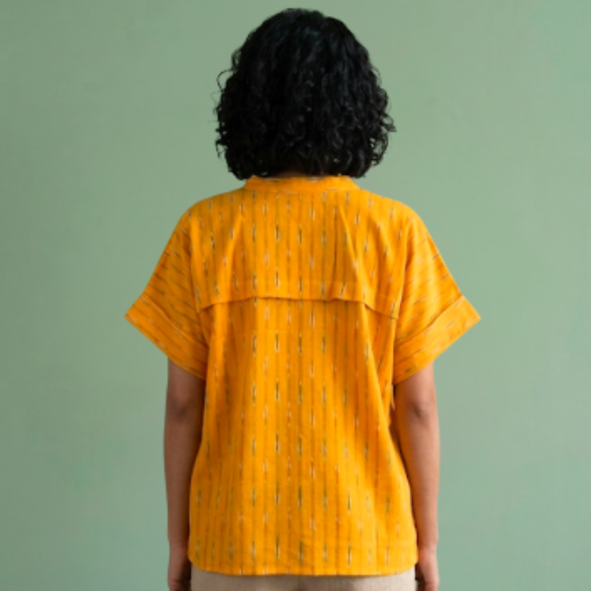 Yellow Ikkat Mandarin Collar Top